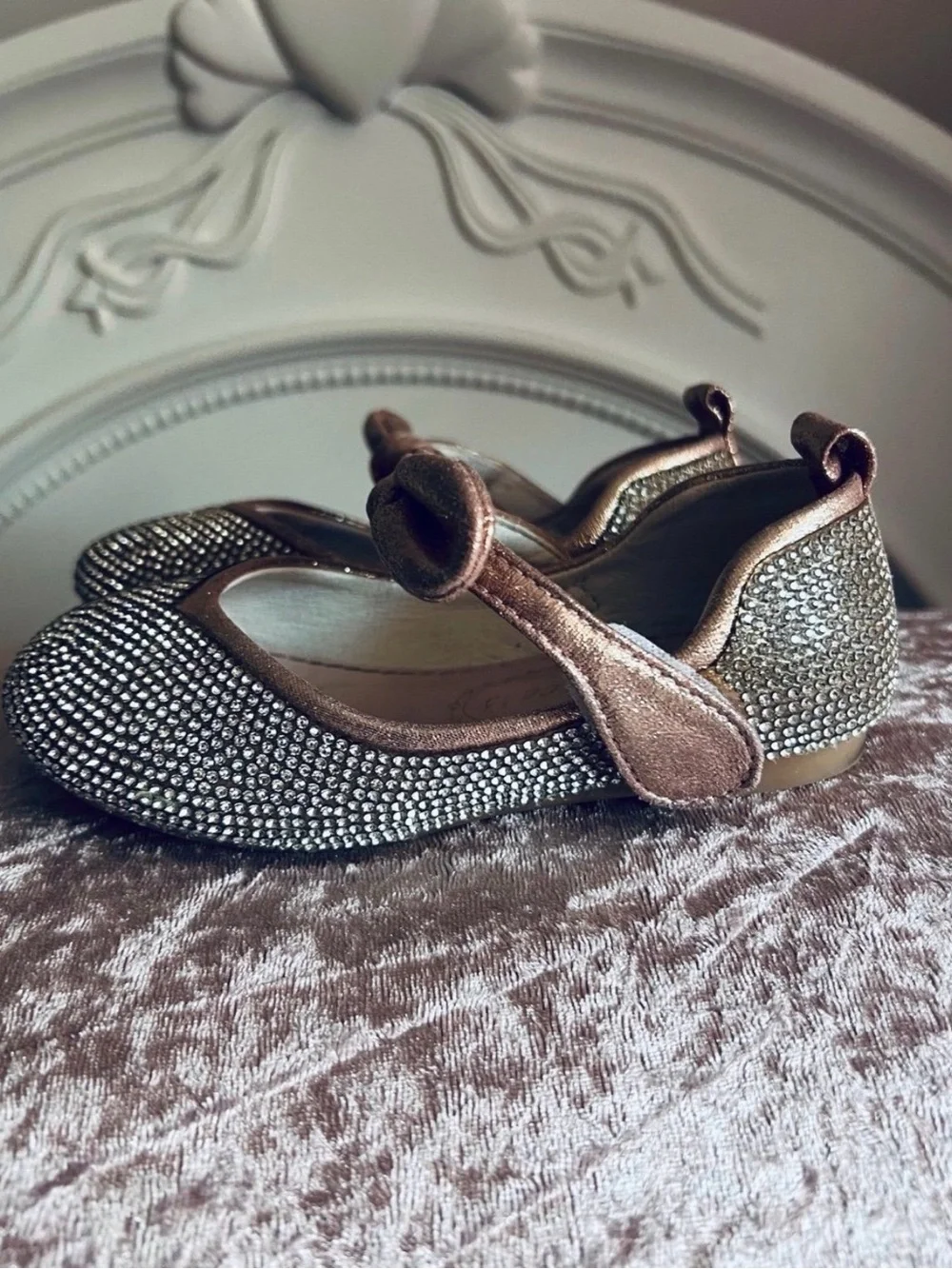 Elegant Rhinestone Bow Flats for Girls shoes sz 25
